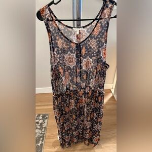 Maurice’s Sleeveless V-Neck Boho Print Women's Top - Navy and Rust